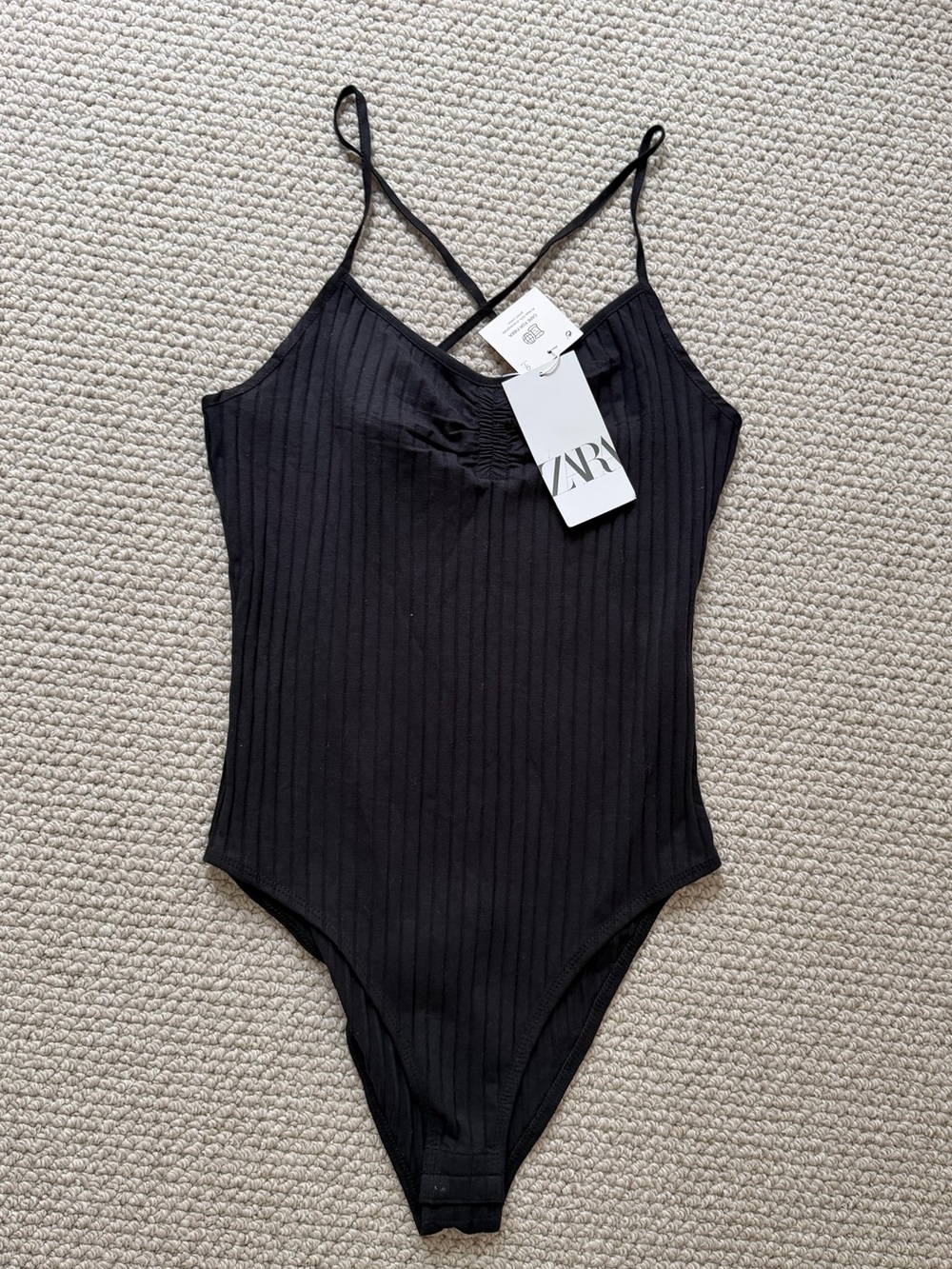 Zara - Black Ribbed Strappy Bodysuit (large)